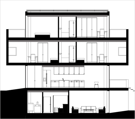 Plusenergie-Holzbau-Reihenhaus Fliegersiedlung Tempelhof Schnitt